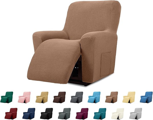 Cupuamon Recliner Chair Covers,Lazy Boy Recliner Covers Stretch Reclining Covers 1 Piece Furniture Protector with Elastic Bottom for Dog,Kids-Camel