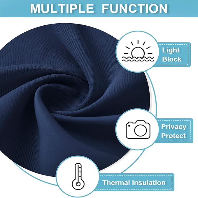 RYB HOME Blackout French Door Curtain - Privacy Thermal Insulated Window Shades for Patio Kitchen Front Entry Back Door Glass Window, Self Adhesive No Drill, 1 Panel, 12" W x 40" L, Navy