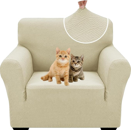 XINEAGE New Stretch Armchair Covers 1 Piece Chair Slipcovers Chair Protector for Living Room Thick Soft Chair Cover with Elastic Bottom Couch Cover for Pets Kids (31"-46", Light Beige)