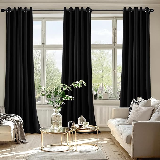 MIULEE Black Blackout Curtains for Bedroom Living Room 90 Inches Long 2 Panels, Thermal Insulated Room Darkening Drapes Grommet Noise Reducing Light Blocking Window Treatments 40x90 Inch