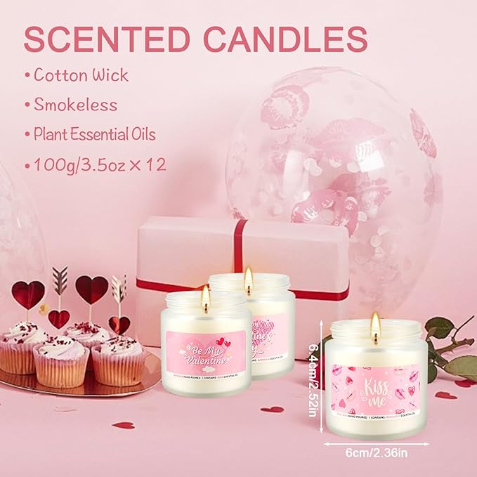 Set of 12 Valentines Scented Candles -3.5oz Romantic Candle Gifts for Her,Wife, Girlfriend,Wedding Day,Anniversary, Long Lasting Soy Candles