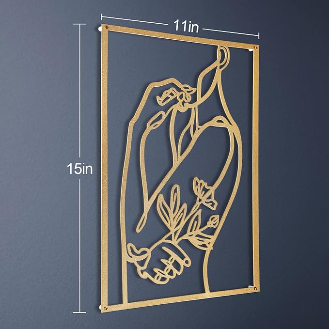 AGIOTA 3 Pcs Gold Wall Decor Above Bed Minimalist for Living Room Metal Line Art - Female Body, Gold Room Decor for Bedroom Modern Wall Art for Indoor 15inch