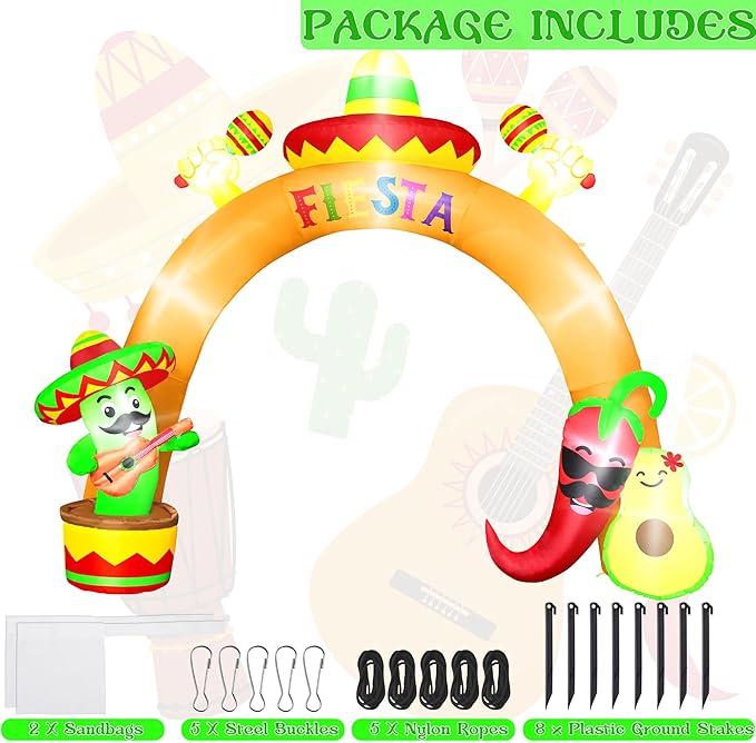 12 FT Cinco De Mayo Inflatables, Giant Blow Up Mexican Fiesta Arch with Inflatable Cactus Peppers Avocado Decor, Lighted Mexican Holiday Inflatables Decorations for Cinco De Mayo Fiesta Party Archway