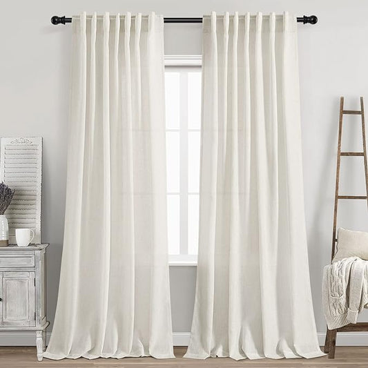 Nanspring Cream Linen Curtains 87 Inches Long for Bedroom Back Tab Light Filtering Privacy Sheer Curtains Modern Farmhouse Coastal Decor Cotton Textured Gauze Curtain for Bathroom 2 Panel Set 52x87