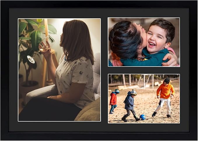 Golden State Art, 12x17 Black Wood Picture Frame - Black Mat for 8x10 and 5x7 Photos - Real Glass, Sawtooth Hanger, Swivel Tabs - Wall Mounting - Great for Posters, Weddings and Engagements