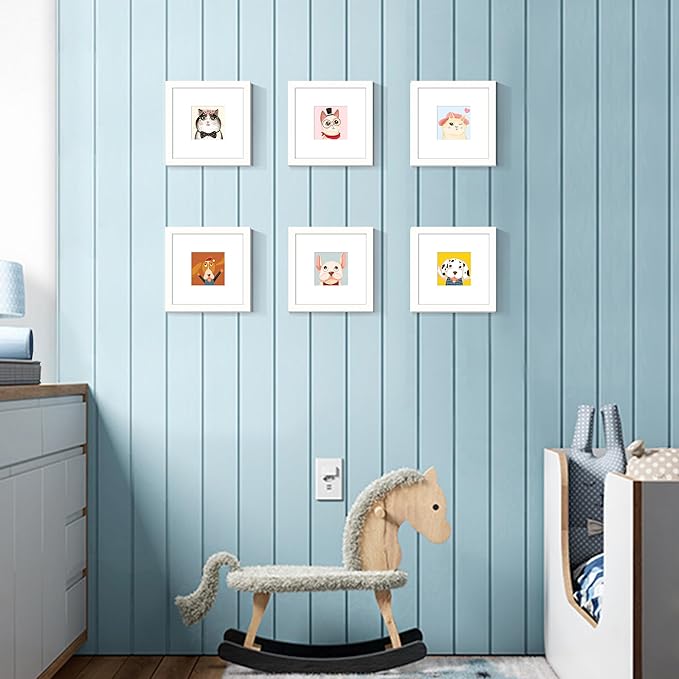 upsimples 8x8 Picture Frame, Display Pictures 4x4 with Mat or 8 x 8 Without, Wall Hanging Photo Frames, White, 1 Pack