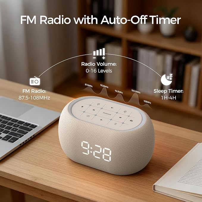 ANJANK Alarm Clock Radio with Dual Alarm for Bedroom, 7-Color Night Light,0-100% Dimmer, 8 Sounds + Gentle Light Wake UP,16-Level Volume,Bedside Digital FM Radio with Sleep Timer, Clock for Kids Teens - Image 3