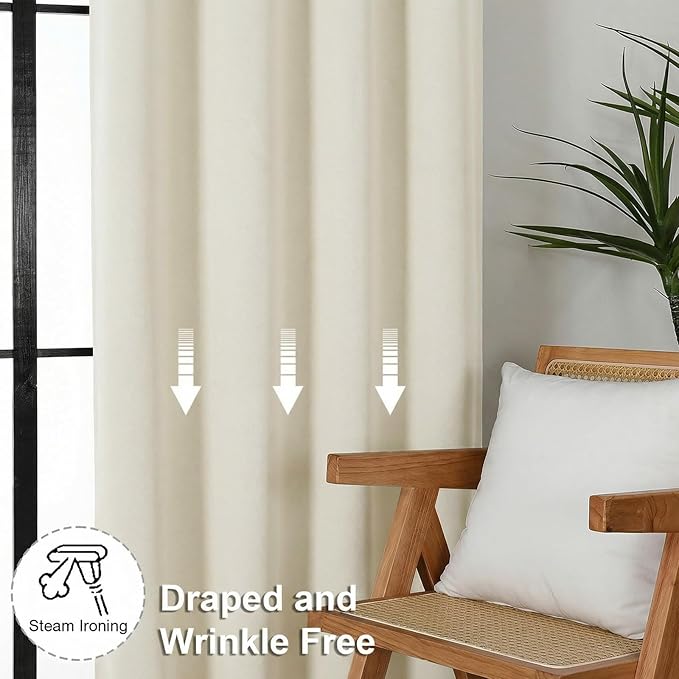 Simplebrand Ava Light Beige Short 36 Inches Light Filtering Curtain 2 Panels Set, Half Window Rod Pocket Privacy Curtain Tiers for Kitchen, Curtains for Bathroom Shades, W40 x L36 Inch, Light Beige