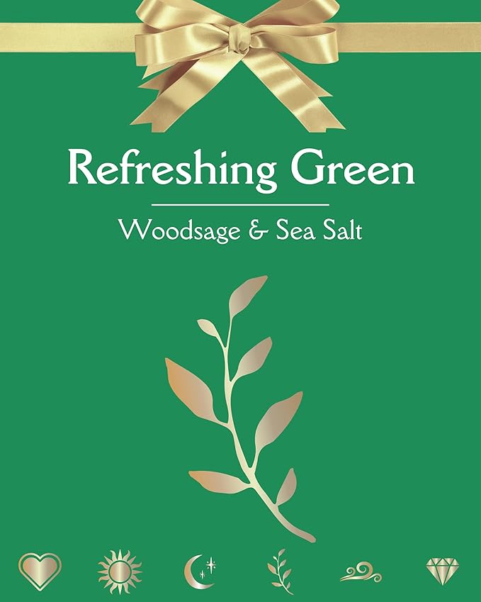 Pet Odor Candle | Wood Sage & Sea Salt w/Gold Leaves Symbol | Refreshing Green Candle for Pet Odor Eliminator, Soy Non Toxic Spring Scents and Mom Gifts
