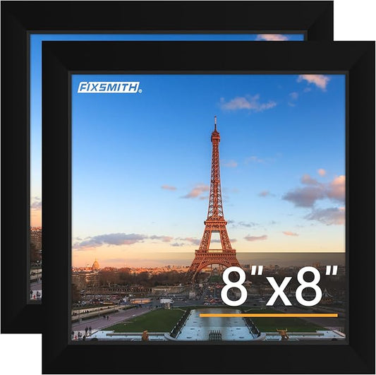 FIXSMITH 8x8 Picture Frames Set of 2, Photo Frame with HD Plexiglass, Display Pictures 6x6 with Mat or 8x8 Without Mat Multi Picture Frames Collage for Tabletop or Wall Display, Black