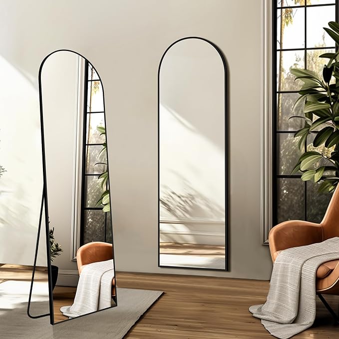TRAHOME Arched Full Length Mirror, 56"x15" Standing Body Mirror for Wall, with Aluminum Alloy Frame for Bedroom, Living Room, Dressing Room(Black)