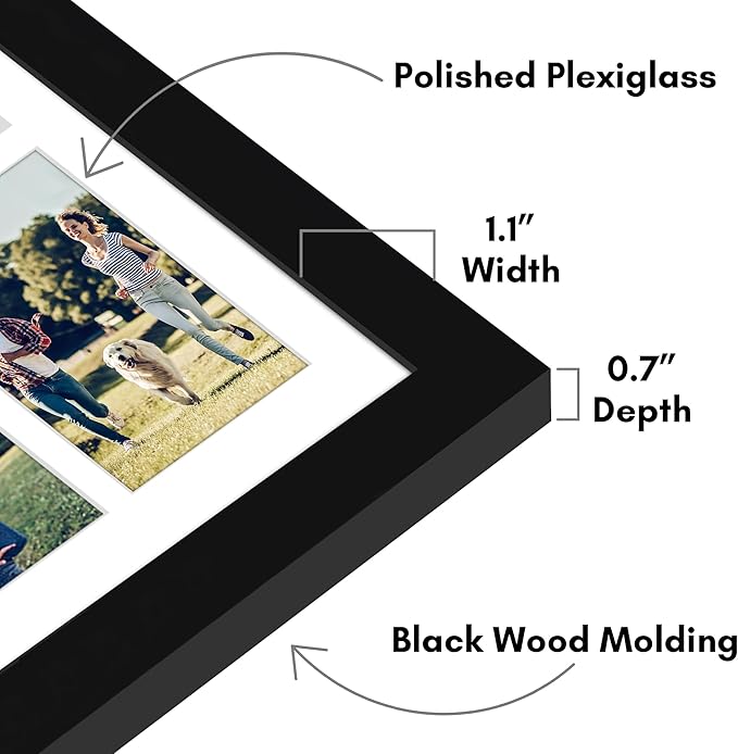 Americanflat 12x30 Collage Picture Frame with Polished Plexiglass - Multi Picture Frames Fit One 8x10 and Eight 5x7 Photos or Use as One 12x30 Frame - Signature Collection - Black
