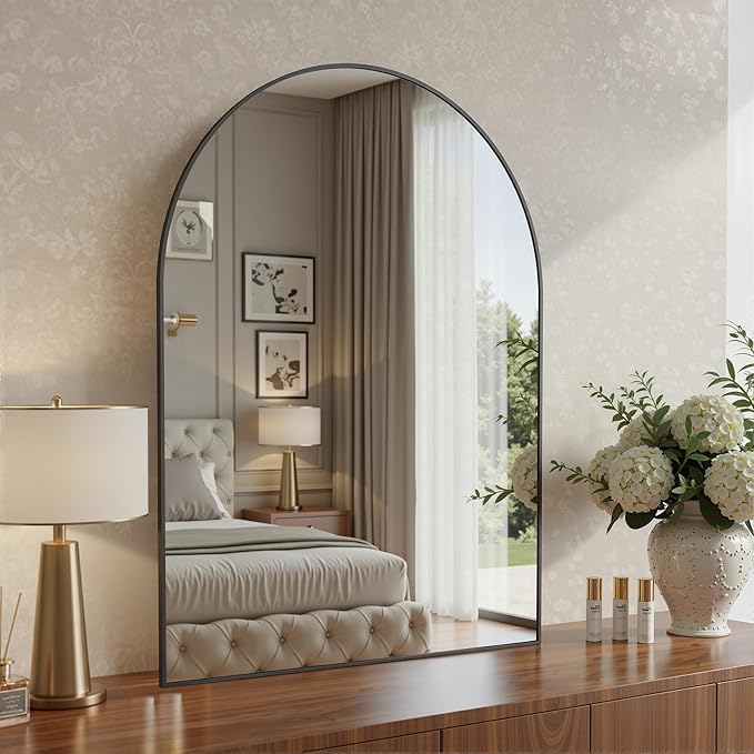 Antok Arched Bathroom Mirror, 30"x40" Wall Mounted Mirror, Vanity Mirrors for Over Sink, Aluminum Alloy Frame Bathroom Mirrors Living Room, Bedroom and Entryway, Black