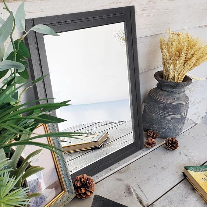 AAZZKANG Black Mirrors for Wall 50 x 40 cm with Rectangle Wood Framed Decorative Wall Mirror for Bedroom Living Room Bathroom Entryway