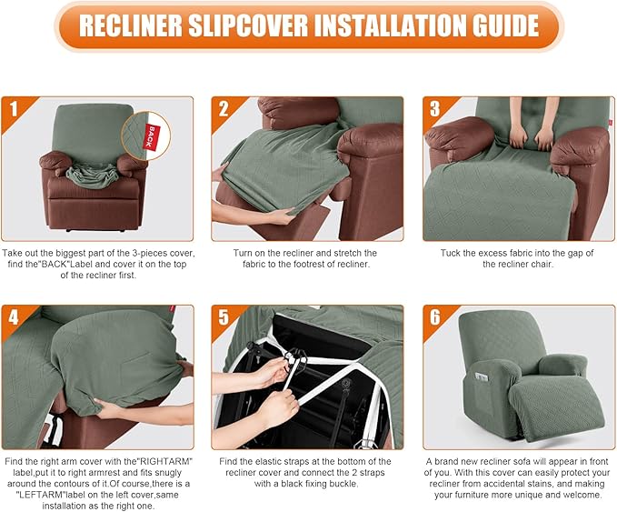 VANSOFY Oversized Recliner Chair Cover, 4-Pieces Stretch Recliner Covers for Recliner Chair Soft Reclining Chair Slipcover Jacquard Pattern Furniture Protector for Dogs Cats(Bean Green)
