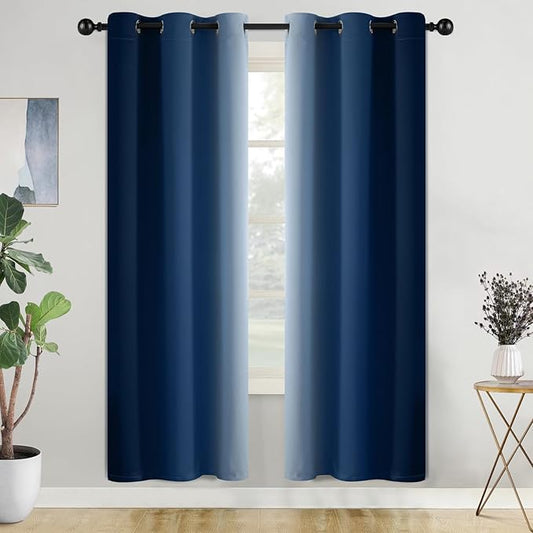 COSVIYA Curtains & Drapes Ombre Blue Curtains 72 inch Length 2 Panels, Grommet Room Darkening Light Blocking Insulated Thermal Gradient Window Curtains for Bedroom/Living Room,42x72 inches