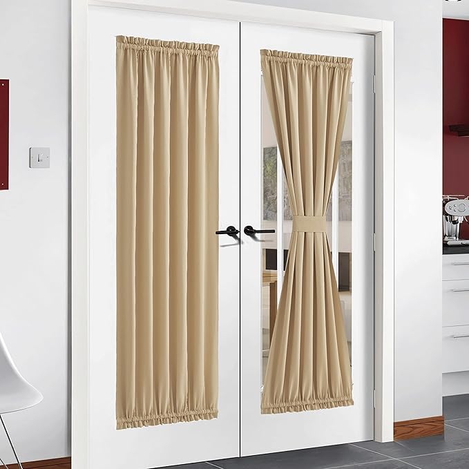 NICETOWN Door Curtain Window Panel - Thermal Insulated Room Darkening Window Treatment French/Sliding/Patio Door Blind Drapery for Privacy (One Panel, 54" Wide x 72" Long, Cream Beige)