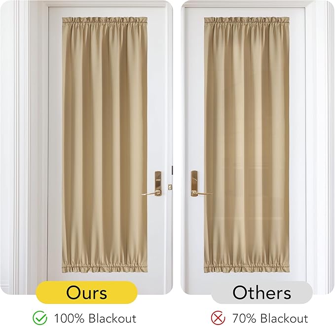 NICETOWN 100% Blackout Door Curtain for French Front Door with Adjustable Tieback, Thermal Insulated Privacy Room Darkening Window Covering for Kitchen, W30 x L72, 1 Panel, Biscotti Beige