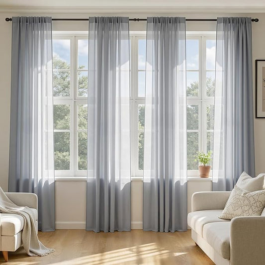 MIULEE Dark Grey Sheer Curtains 108 Inches Long, 4 Panels Set, Rod Pocket Light Filtering Window Drapes for Bedroom and Living Room, Elegant Airy Fabric, 54 x 108 Inches