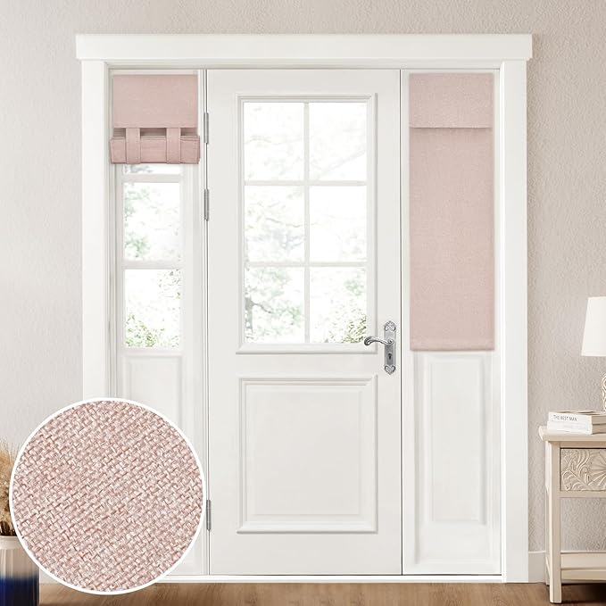 HOMEIDEAS 100% Linen Blackout Sidelight Curtains for Front Door, Side Door Window Curtains, Small Window,Thermal Insulated Covering, 1 Panel, W12 X L40 Inch, Blush Pink