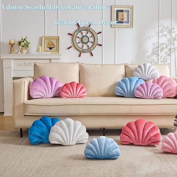 Shell Pillow，Seashell DecorativeThrow Pillow Light Pink Seashell Shaped Pillows 13x10 Inch Room Decor Cute Pillows for Couch Bed