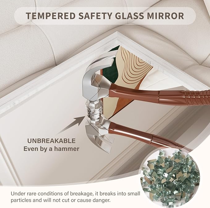 White Wood Effect Framed Wall Mirror, 22x30 Rectangle Mirror, Anti-desilvering Tempered Glass, Sustainable& Sturdy Frame, Farmhouse Mirror, Anti-Rust, 3min Fast Setup for Bathroom Living Room