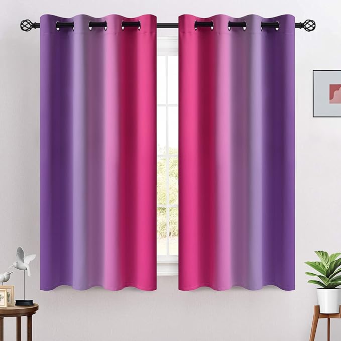 COSVIYA Grommet Ombre Room Darkening Curtains 54 inches Length for Kids/Girls Bedroom, Polyester Light Blocking Pink and Purple Gradient Window Drapes/Curtains for Living Room,2 Panels, 52x54 inches