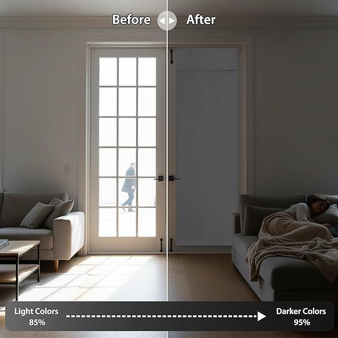 RYB HOME Blackout Door Curtain - Privacy Thermal Insulated Front/Tricia/Patio French Door Glass Window Curtains for Living Room Dining, W36 x L80 inch, 1 Panel, Sliver Grey