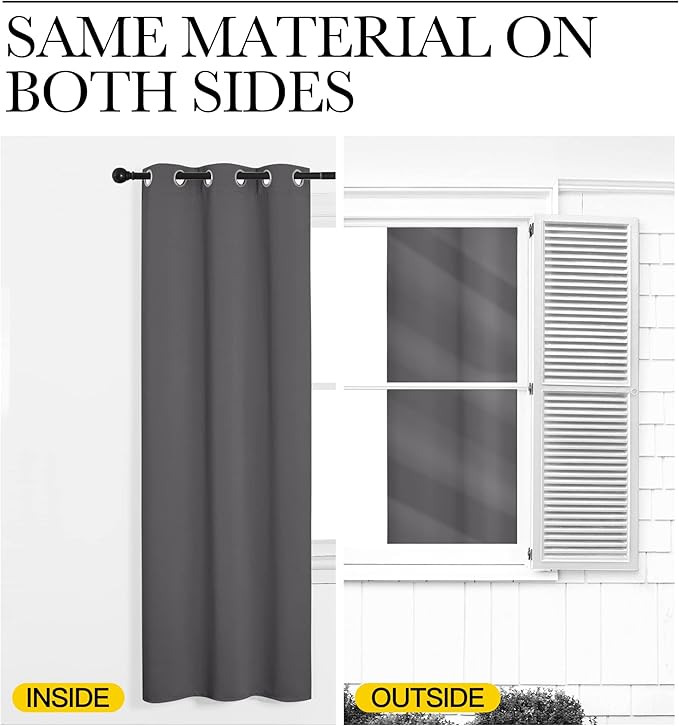 NICETOWN Blackout Curtains Panels for Living Room, 2 Panels, 66 x 70 Inch, Gray, 3 Pass Microfiber Noise Reducing Thermal Insulated Solid Ring Top Blackout Window Drapes