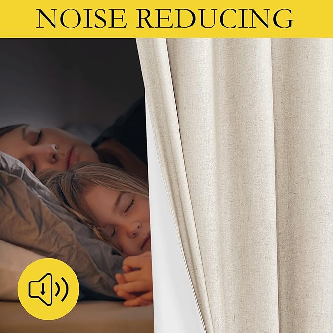 NICETOWN 100% Blackout Linen Texture Curtains 90" Long, Beige, 2 Pcs, Thermal Insulated Full Blackout 2-Layer Lined Drapes, Energy Efficiency Window Draperies for Boy's Room