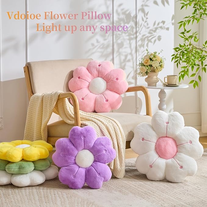 Flower Throw Pillow, Cute Daisy Cherry Blossom Flower Shaped Purple Throw Pillow 15.7In Purple Floor Cushion for Home Bedroom Sofa Chair Couch Decor