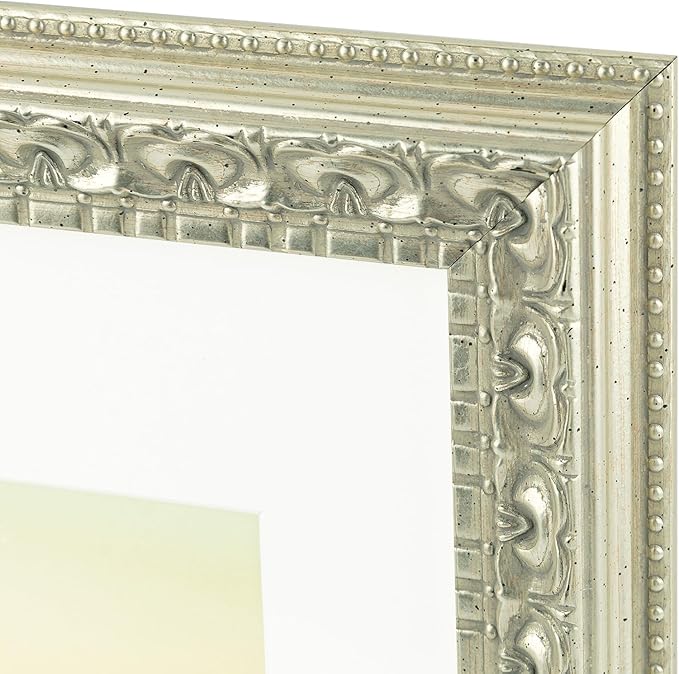 Golden State Art, 12X16 Ornate Finish Photo Frame with White Mat for 8X12 Picture & Real Glass, Color: Silver Beige