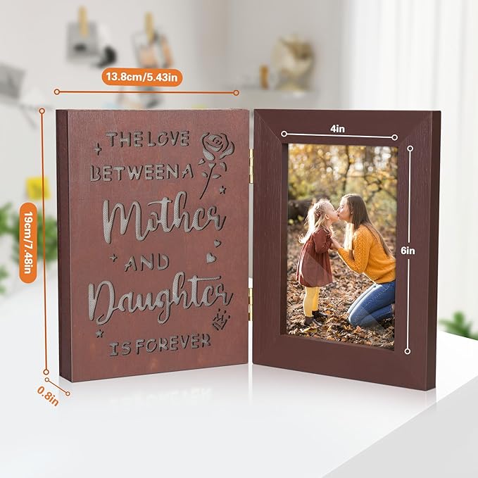 ZEEYUAN 4x6 Picture Frame Mothers Day Christmas Photo Gifts for Mom from Daughter, Mother and Daughter Christmas Picture Frame Gift for Mom- 4x6 Photo Frames Hinged Double Side Tabletop