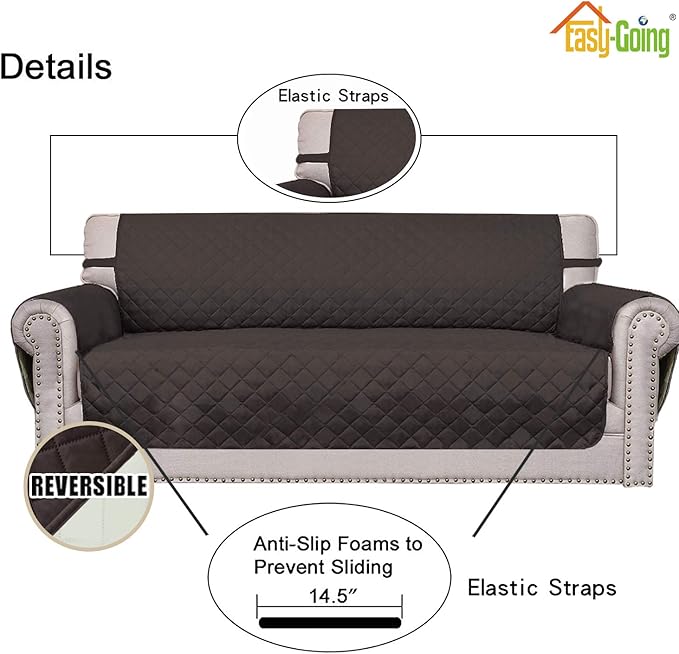 Easy-Going Reversible Loveseat Couch Cover for 2 Cushion Couch Sofa Cover for Dogs Water Resistant Furniture Protector with Foam Sticks Elastic Straps for Pet (Loveseat, Chocolate/Ivory)