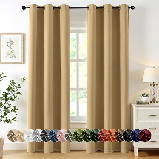 MIULEE Gold Blackout Curtains for Bedroom Living Room 84 Inches Long 2 Panels, Thermal Insulated Room Darkening Drapes Grommet Noise Reducing Light Blocking Window Treatments 40x84 Inch