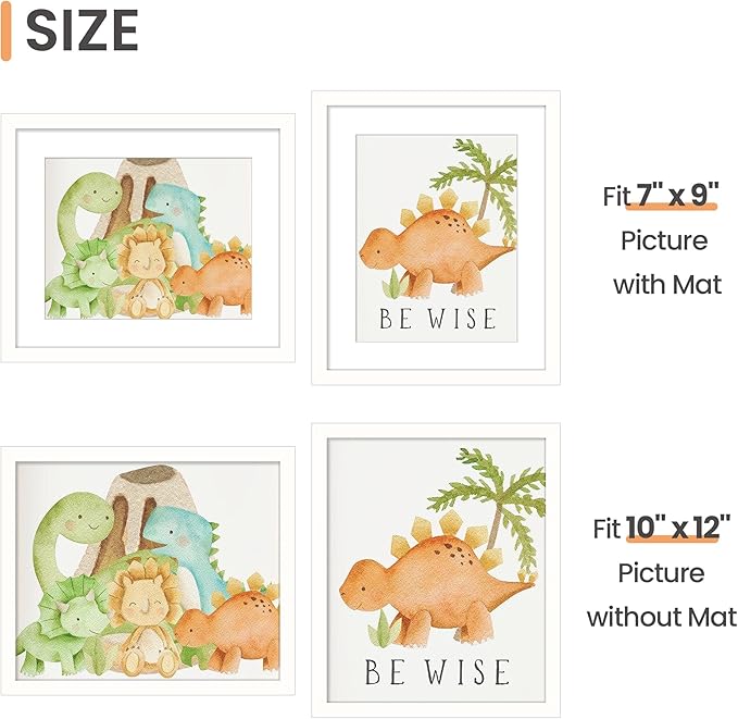 upsimples 10x12 Picture Frame, Display Pictures 7x9 with Mat or 10 x 12 Without, Wall Hanging Photo Frames, White, 1 Pack