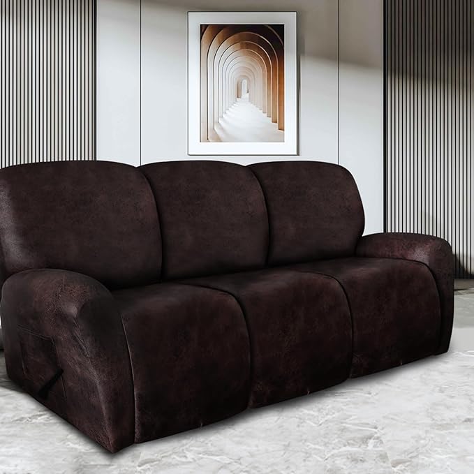 ANARACHON Leather Look Recliner Couch Cover 8-Piece Recliner Sofa Slipcovers 3 Seater for Reclining Couches Furniture Protector Washable (Recliner Sofa, Chocolate)