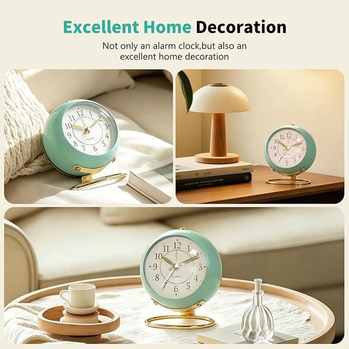 Analog Alarm Clock, Retro Small Desk Clock with Night Light, Backlight Cute Simple Design, Silent Non-Ticking, Battery Powered, Clock for Bedroom,Travel,Kitchen,Bedside Desktop Decor - Image 6