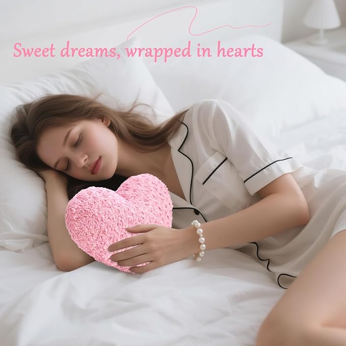 Heart Pillow Pink Throw Pillows, Soft Fluffy Decorative Pillows for Bed Couch Chair, Cute Heart Shaped Room Decor Gifts for Valentine Anniversary Birthday Mothers Christmas (Small, 13"x10")