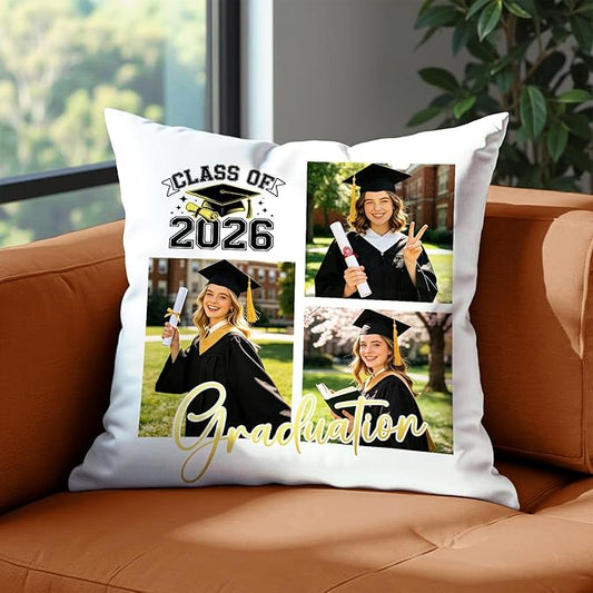 Custom Pillow with Picture & Text - Include Insert, Personalized Graduation Gifts for Class of 2026, Inspirational Souvenir Gifts for Senior College Masters
