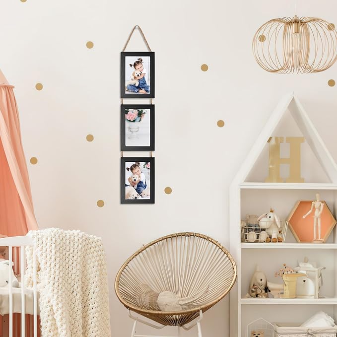 Lavezee 4x6 Picture Frames Collage Black, 3 Opening 4 x 6 Hanging Picture Frames Vertical for 4 by 6 Inch Photos for Wall Decor