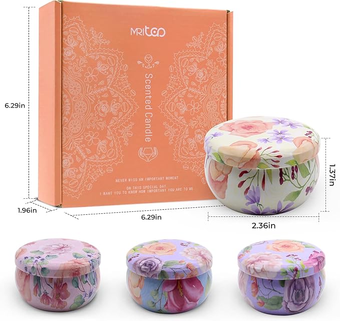 Scented Candles Gift Set for Women Soy Candles 4 Pack Natural Aromatherapy with Dried Flowers in Reusable Tins Relaxation Gift for Birthday Mother's Day Valentine's Day Christmas New Home