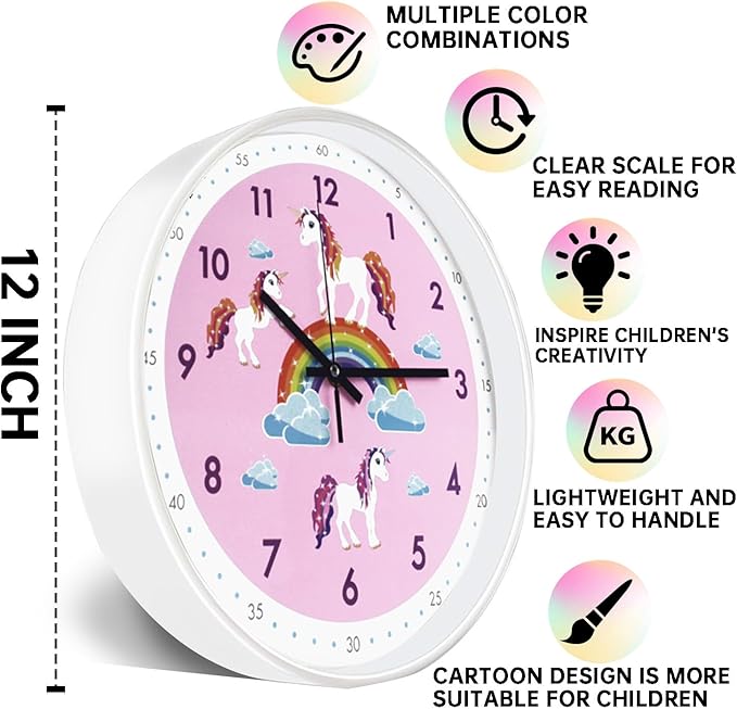 Pink Wall Clock,Silent Non Ticking Children's D??cor Quiet Clocks for Kids Room,Office,School,Bedroom,Kitchen,Classroom (12 inch Pink)