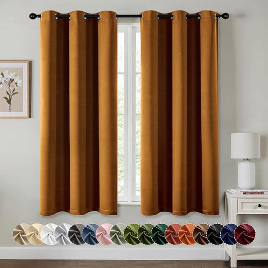 MIULEE Gold Brown Blackout Curtains for Bedroom Living Room 63 Inches Long 2 Panels, Thermal Insulated Room Darkening Drapes Grommet Noise Reducing Light Blocking Window Treatments 40x63 Inch