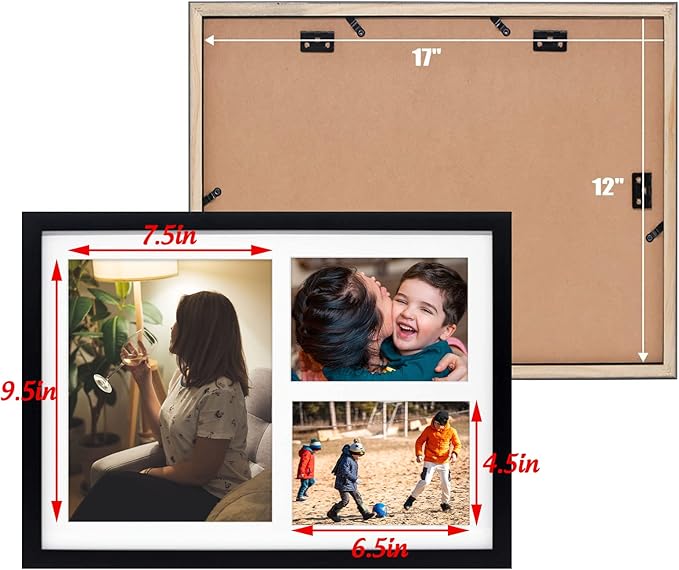 Golden State Art, Set of 2, 12x17 Black Wood Picture Frame - White Mat for 8x10 And 5x7 Photos - Tempered Glass, Sawtooth Hanger, Swivel Tabs - Wall Mounting - Great for Gift