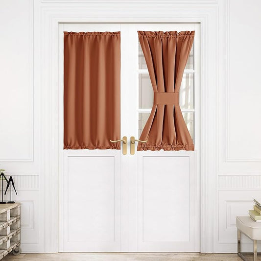 NICETOWN French Door Curtain for Door Window, Rod Pocket Thermal Short Curtain for Glass Patio Kitchen Window, 30 X 40 Inches Long, 1 Panel with Tieback, Burnt Orange