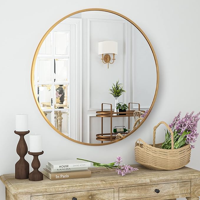 HARRITPURE Round Mirror 23.6" Gold Wall Mounted Circle Mirror with Aluminum Alloy Frame Modern Design for Bathroom, Living Room, Vanity, Bedroom, Entryway