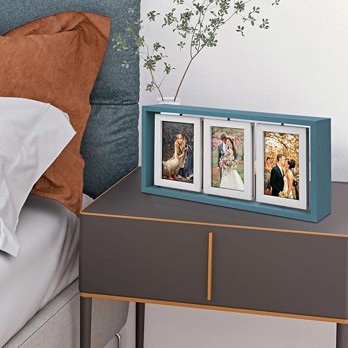 ZEEYUAN 4x6 Picture Frame Wooden Double Side Rotating 4x6 Photo Frame Rustic Collage Frame for 4X6in Pictures, Multiple Family Picture Frame for Desktop