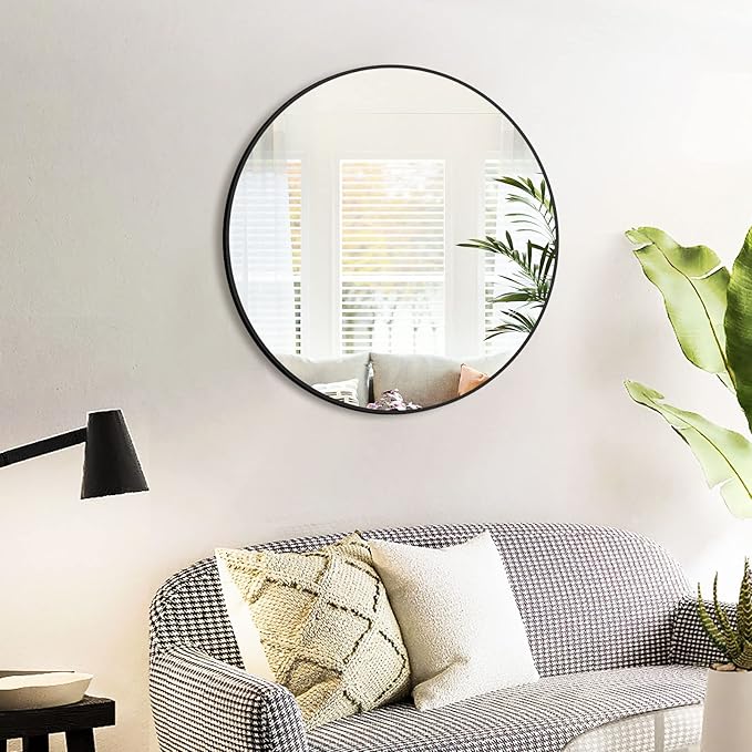 HARRITPURE Round Mirror 23.6" Black Wall Mounted Circle Mirror with Aluminum Alloy Frame Modern Design for Bathroom, Living Room, Vanity, Bedroom, Entryway