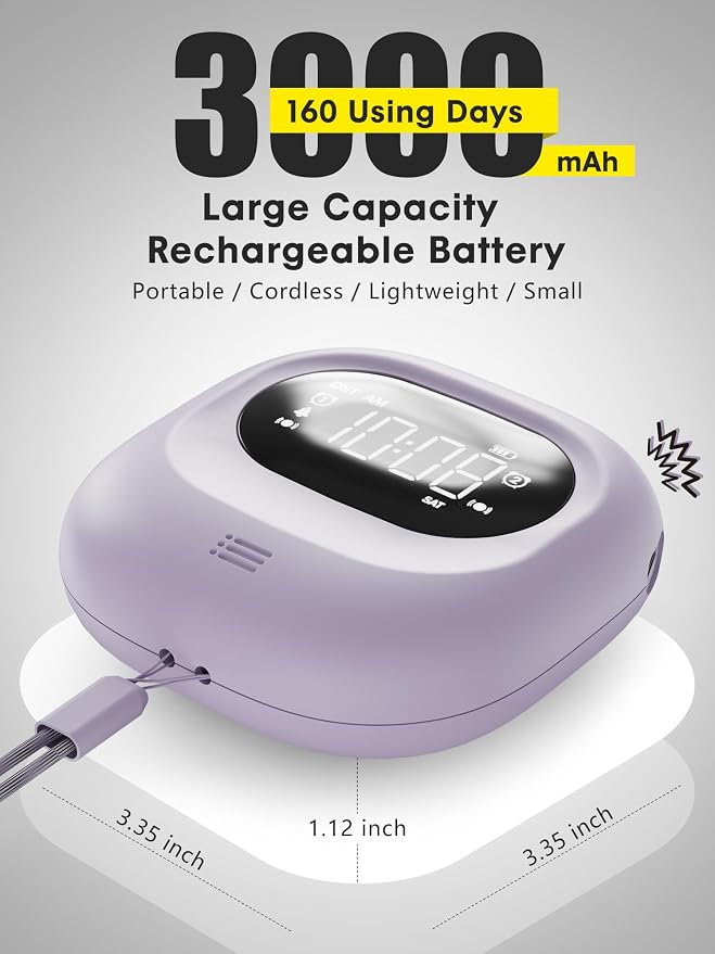 Vibrating Alarm Clock Rechargeable 3000mAh Battery Travel Clock Purple - Image 2